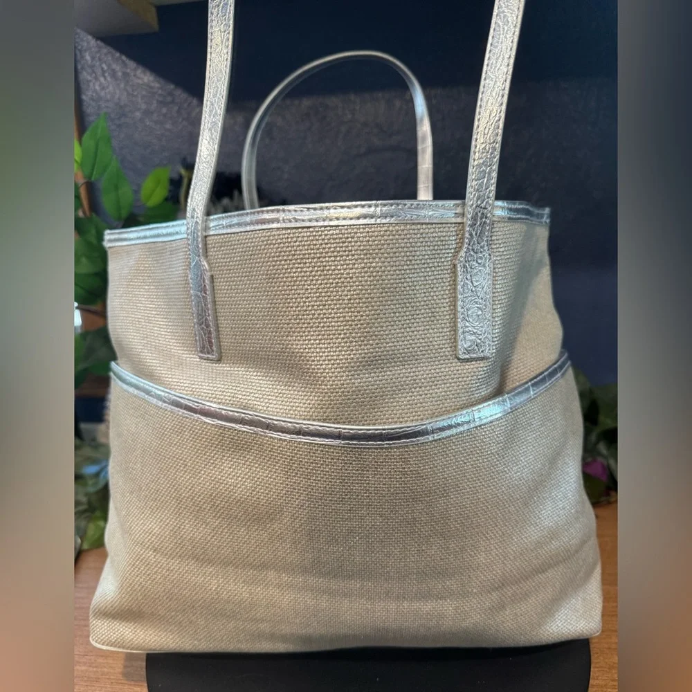 Michael Kors Large Silver Metallic Cotton Tote - Picture 2 of 8